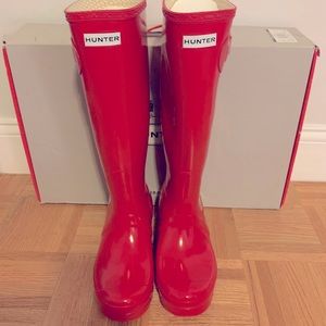 Hunter Boots, Military Red Gloss, Size 8